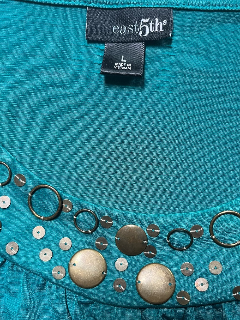 East 5th Teal Scoop Neck Short Sleeve Top with Metallic Studs - Picture 2 of 7